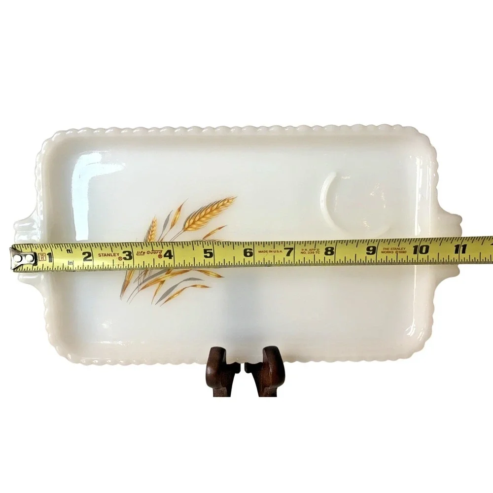 Fire-King Golden Wheat Milk‎ Glass Snack Set Trays and Cups Vintage 4 Piece